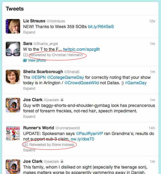 twitter twitter stream with retweets circled