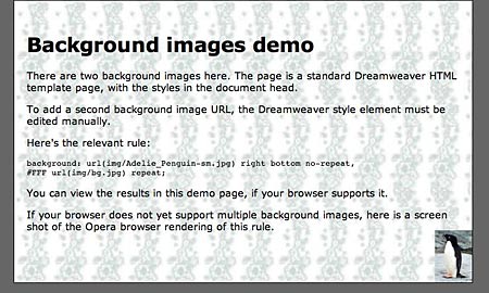 screen shot of background images demo web page